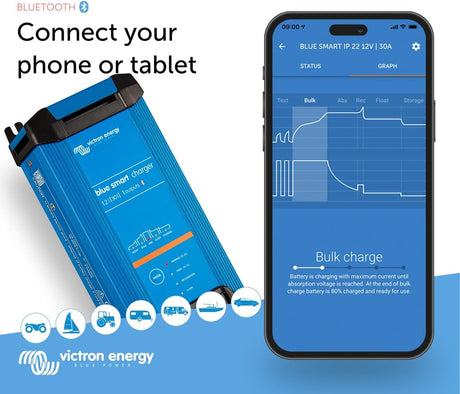 Victron Energy Blue Smart IP22 Smart Car Battery Charger 12V 30A, Trickle Charger for Car Battery and Desulfator for Motorcycle, ATV, RV, Lithium and Deep Cycle Batteries